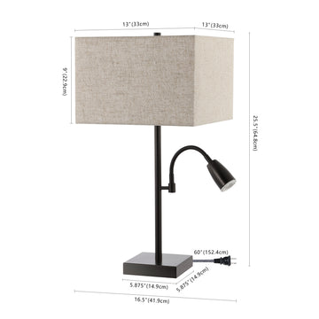 Austin 25.5" Farmhouse Industrial Iron LED Table Lamp with USB Charging Port and Adjustable Reading Light - JONATHAN Y